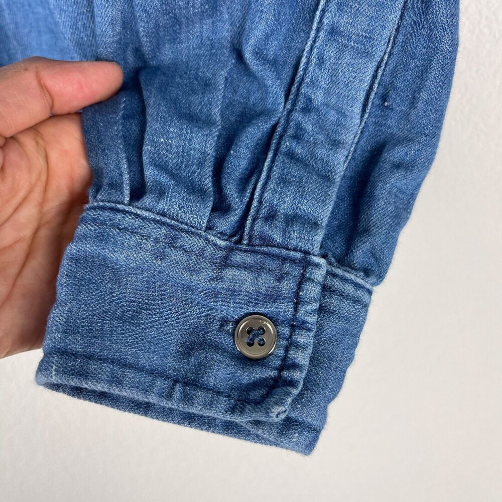 WeWoreWhat Linen Blend Top Womens XS Small Blue Long Sleeve Button Down - Picture 9 of 13